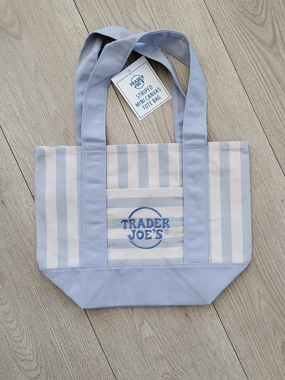 Trader Joe's Light Blue & Cream Striped Canvas Tote Bag